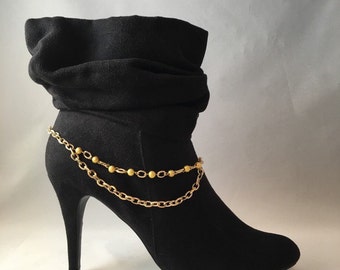 Boot Jewelry, Gold Toned Boot Bracelet, 10% off Gold Toned Chain Bracelet, Gold Toned Beaded Swag Bracelet, Boot Bracelet