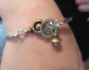 Sterling Silver Mixed Metal Jabberwooky Clasp Disc Bracelet