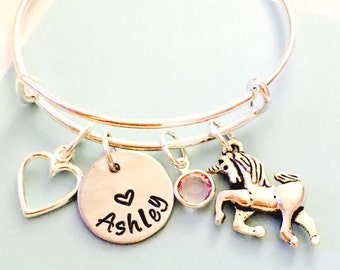 Unicorn Bracelet, Silver, Personalized Unicorn Bracelet, Unicorn Jewelry, Little Girl Charm Bracelet, Young Girl Jewelry, Unicorn Bangle