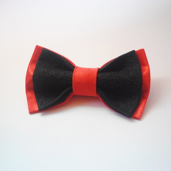 Red&black satin bow tie Hand embroidered bowtie by accessories482