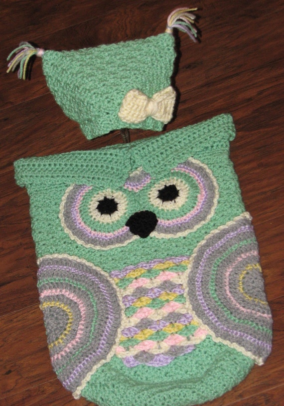 Crochet Custom-Made Baby Owl Cocoon and Hat Set / Owl Cocoon / Baby ...