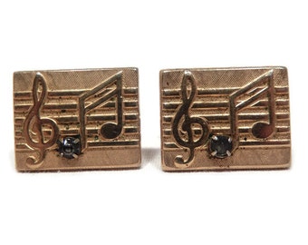 Swank Cufflinks, Gold Tone Rectangular Music Note Cuff links