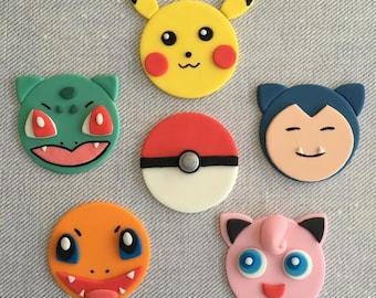 12 Pokemon Go (Pikachu, Jigglypuff, Snorlax, Charmander, Bulbasaur) Fondant Cupcake Toppers