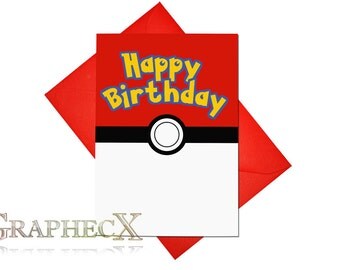 Fan-made Pokemon Pokeball inspired personalized Birthday Card