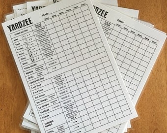 THREE scorecards! 6x9 Laminated Yardzee score card - six players - yardzee - yard games - lawn dice - score sheet -wedding game