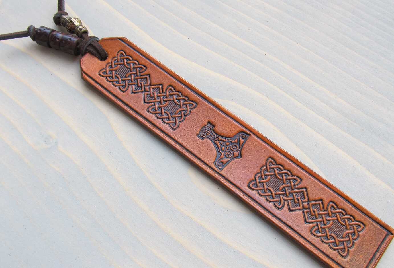Leather Bookmark Vikings Norse Thors Hammer Mjolnir Norse