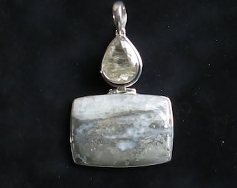 Pyrite in Quartz and Golden Rutile Quartz Pendant, .925 Sterling Silver Pendant