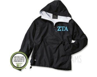 Zeta Tau Alpha Pullover, Monogram Wind Breaker Pullover, Rain Jacket Pullover, Charles River Pullover, Sorority Gift, Zeta Tau Alpha, Zeta