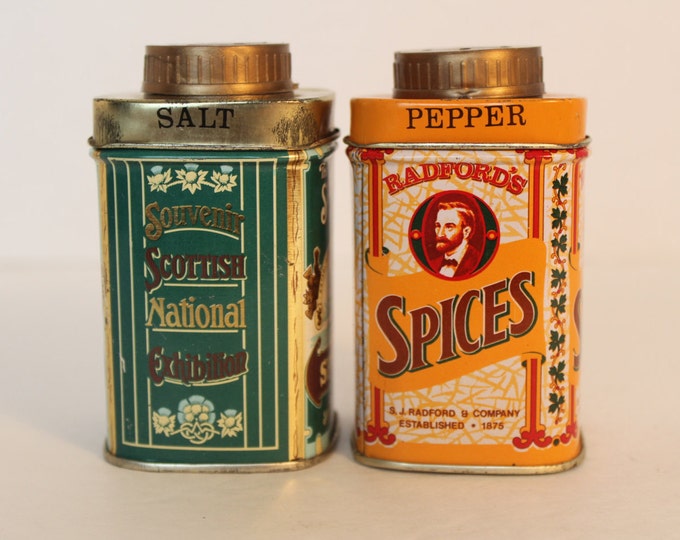 Vintage Tea Tin Spices Salt and Pepper Shakers