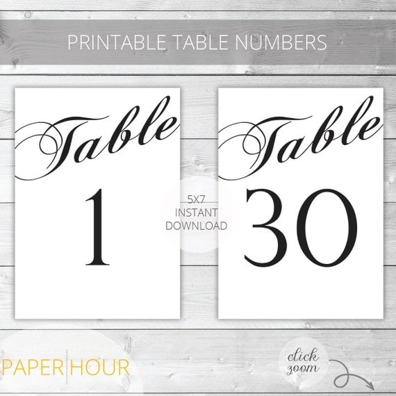 Printable Wedding Table Numbers Classic Instant Download