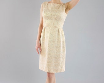 Vintage 1960s Suzy Perette Gold Party Dress / Brocade / Dipped V Back / XS/S