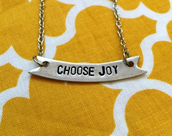 Hand Stamped Pewter Choose Joy Necklace