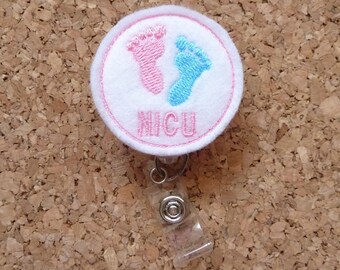 NICU Badge Reel | Baby Feet Badge Reel | Maternity PINK Felt Badge Reel | Badge Clip | 213