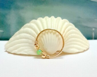Green Opal 2mm septum ring, nose piercing,20 - 22 Gauge, 6 - 10mm inner diameter, gold septum ring, silver nose hoop,october's birthstone