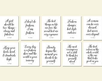 Set of 10 Coco Chanel Quotes Chanel Decor Chanel Art Fashion Quote Chanel Print Poster Set of Prints Chanel Black and White