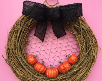 Pumpkin Wreath, Halloween Wreath, Pumpkin Door Wreath, Halloween Door Decor, Fall Wreath, Burlap Bow Wreath, Black Burlap Wreath