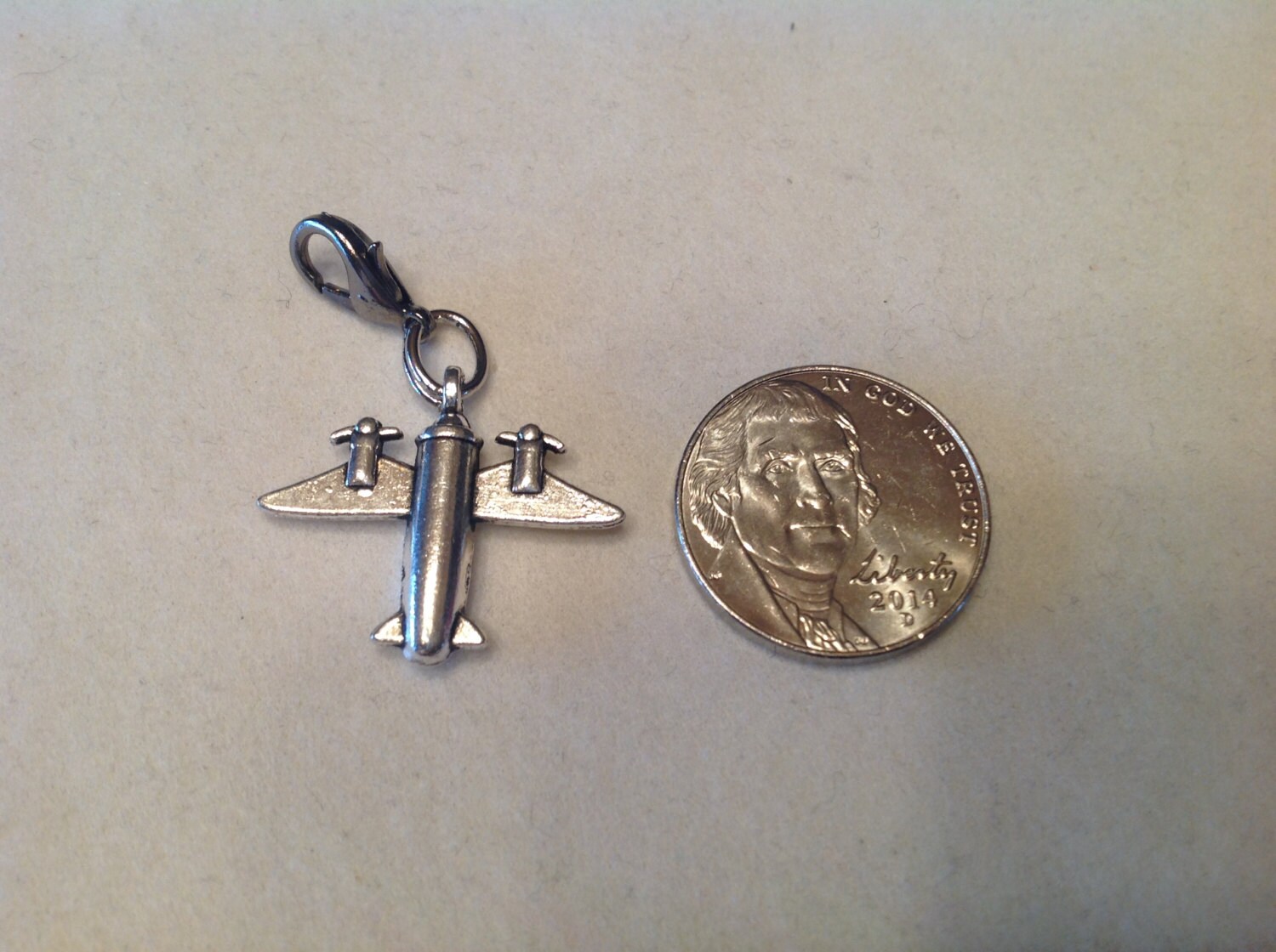 Zipper Pulls/Purse Charms Silver Airplane