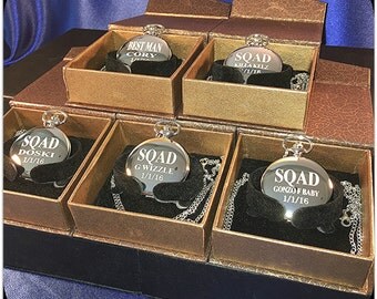 Groomsmen gift 5 Laser engraved pocket watches - Vintage personalized watch in gift box - Custom engraved gift -Wedding gifts for him