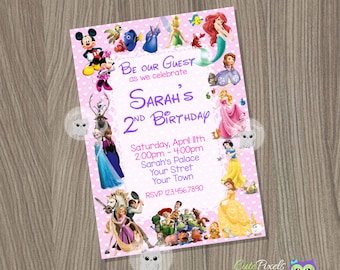 Disney Invitation, Disney Girl Invitation, Disney Characters Invitation, Disney Party, Disney Birthday, Disney Character Birthday Invitation
