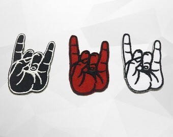 Rock Hand Iron on Patch - Rock Hand Applique Embroidered Iron on Patch Size 2.5x4.1 cm