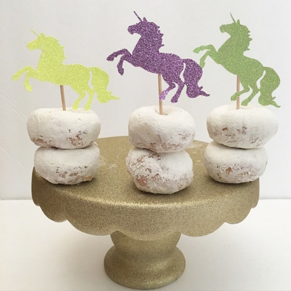 Gold Glitter Unicorn Cupcake Toppers Fairy tale by PrettyCuteCuts