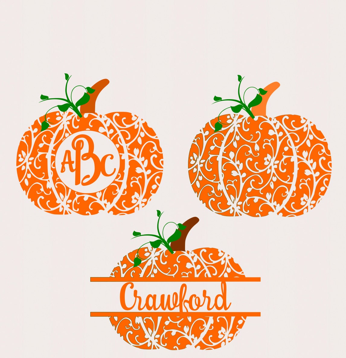 Download Fall Pumpkin SVG, DXF, EPS, circle monogram Frame cutting files. Floral pattern, for use with ...