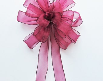 Sheer Medium Wired Bow - Burgundy - Medium Wired Bow - 18 Loops