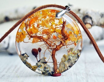 Terrarium necklace, resin necklace - resin pendant, eco resin necklace - Boho Necklace - resin flower necklace - nature inspired necklace