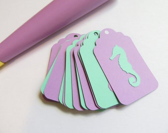 Seahorse Gift Tags | Mermaid Favor Tags | Purple and Turquoise Party Decor | Under the Sea Party Decorations | Thank You Tags | Beach Theme