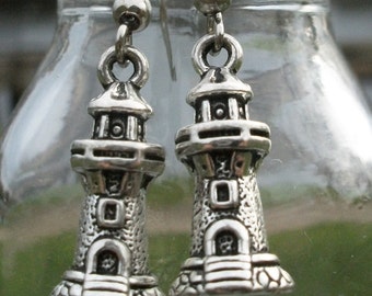 Lighthouse earrings, silver colors, also as clip-on earrings