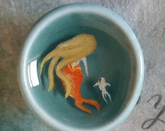 3D Mermaid In A Mini Bowl| Mermaid Acrylic Painting In Resin| Mermaid Adjustable Ring| Mermaid Charm