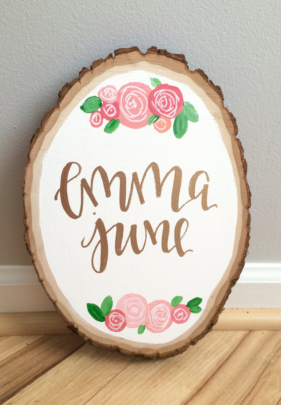 Custom baby name wood slice custom wood slice floral wood