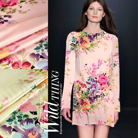 Elegant Silk Fabric By The Yard Flower Fabric Floral Printed
