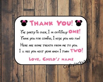 Minnie Mouse thank you cards, Minnie Mouse Birthday, Minnie Mouse party favors, minnie mouse birthday party, 2x3 digital download