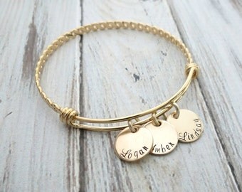 Personalized Bracelet - Gold Bangle - Personalized Bangle - Mothers Bracelet - Engrave Name Bracelet - Personalized Jewelry - Hand Stamped