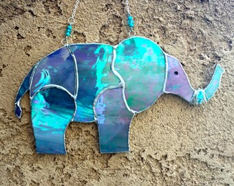 Stained Glass Elephant with Trunk UP