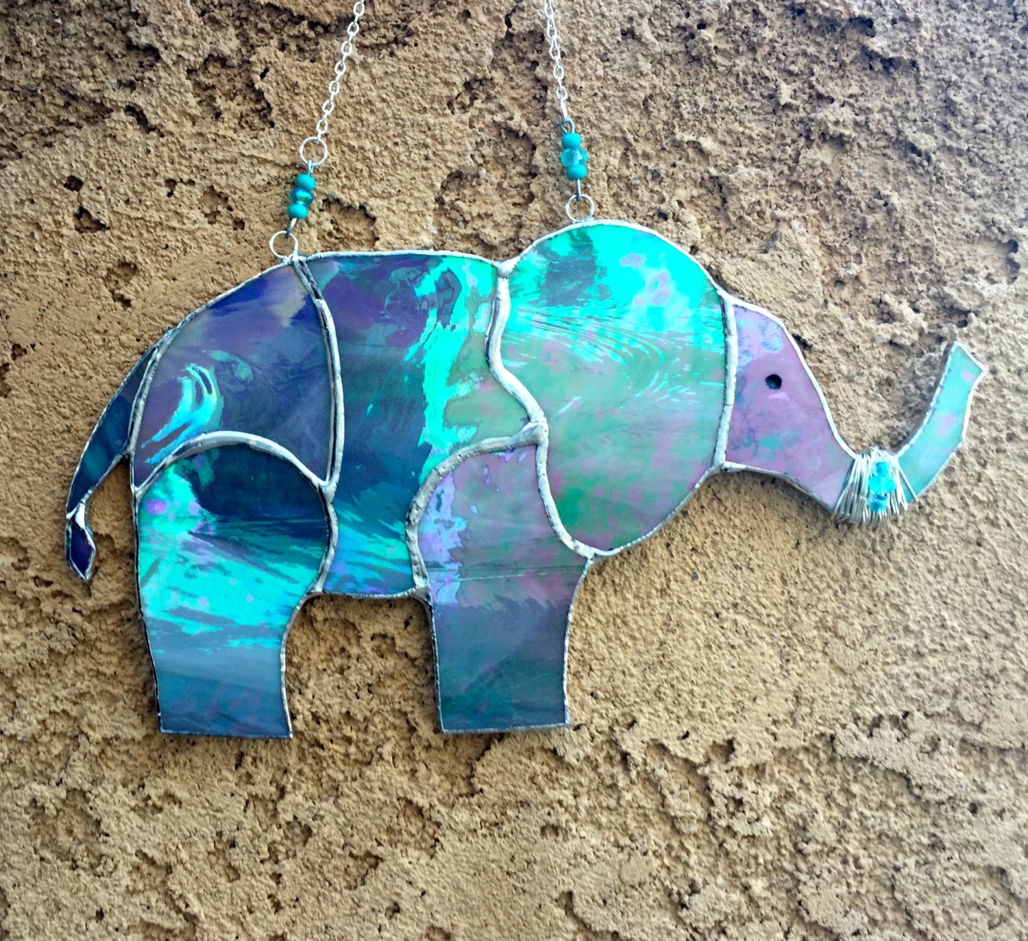 Stained Glass Elephant with Trunk UP