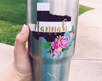 Any State Floral Decal, Floral Texas Decal, Striped State Decal, Floral State Decal