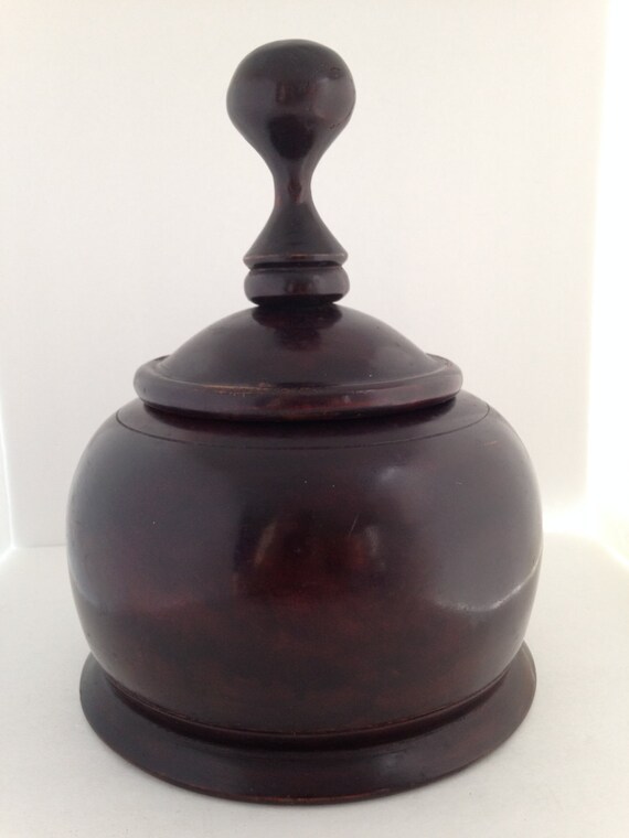 Vintage Wooden Bowl//Primitive Wooden Bowl with Lid//Turned