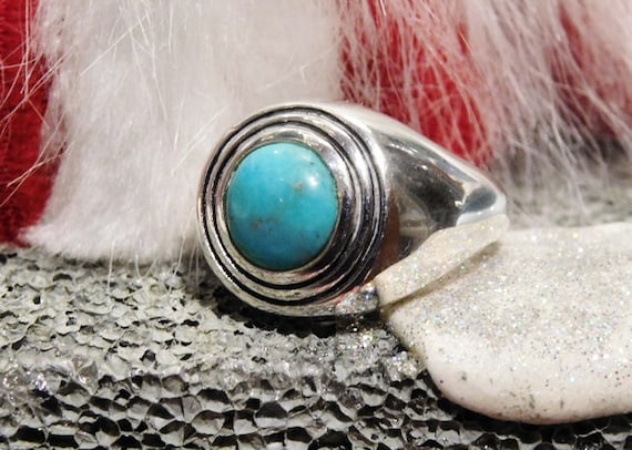 Barse Turquoise Ring Sterling Silver Statement Modernist Vintage Ring Southwestern Western Gemstone Gem BOHO Circle Round Fashion Ring