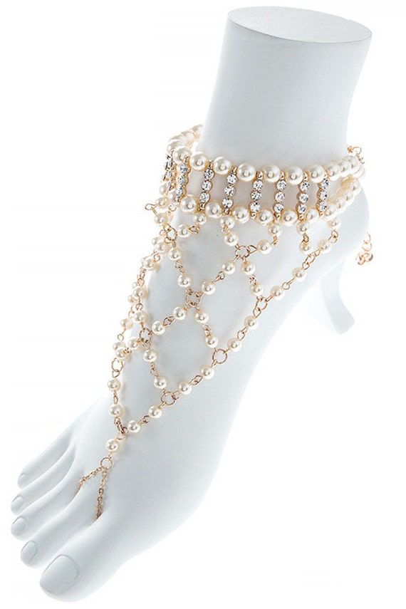 Pearl anklet pearl foot jewelry anklet chain anklet by Scarlettaa