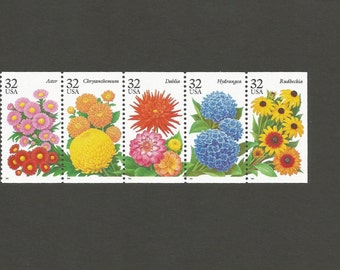5 Garden Flowers 32 Cent Vintage Postage Stamps, Unused # 2993-2997