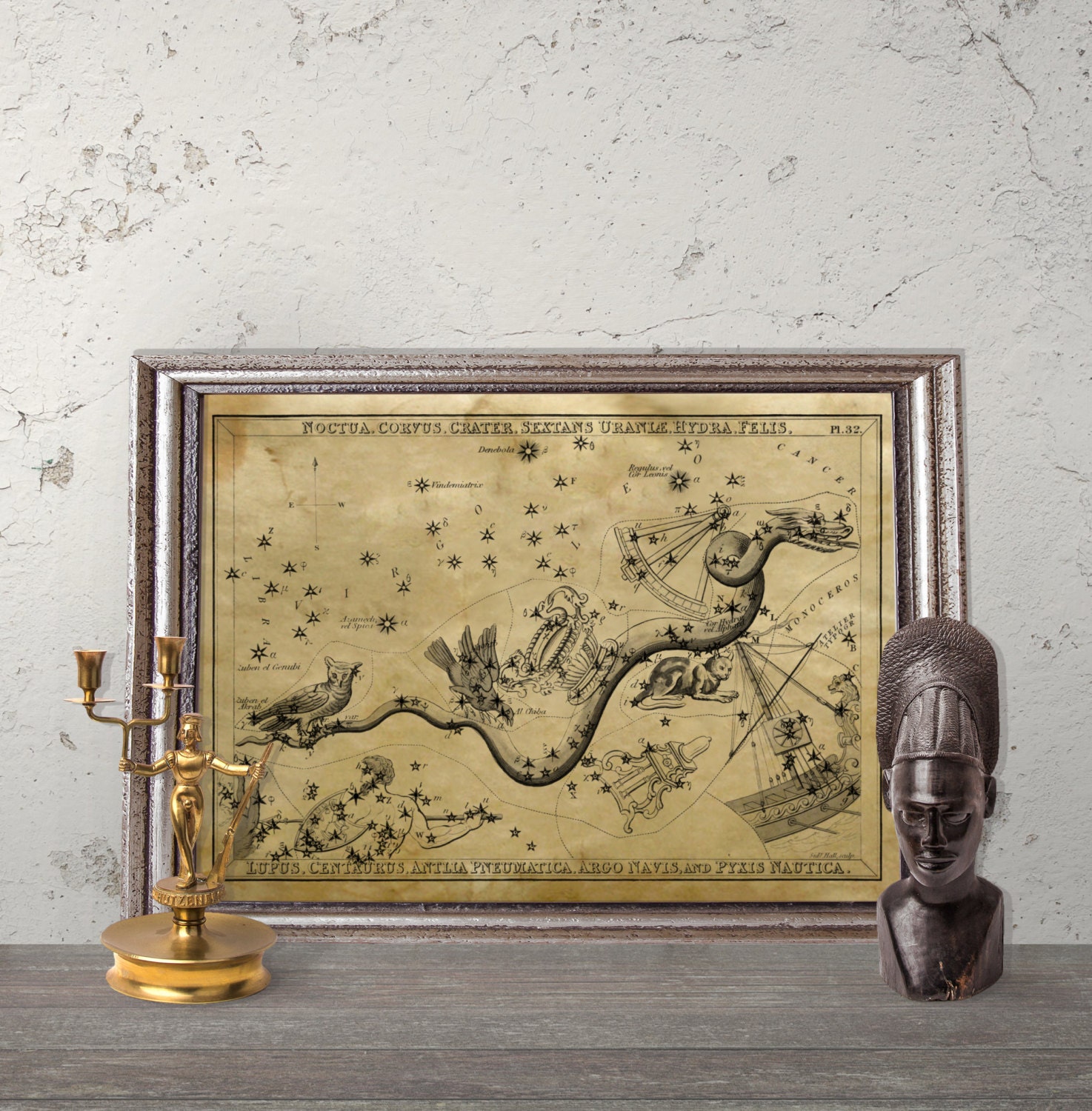 Astronomy wall decor astrological print Corvus Hydra Felis