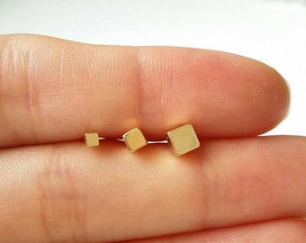Tiny Gold Earrings, Square Cartilage earrings, cube studs, black, silver cube cartilage studs, geometric studs, simple gold classic jewelry