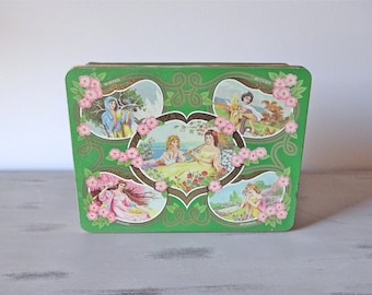 Vintage Tin box. Green rectangular tin box.