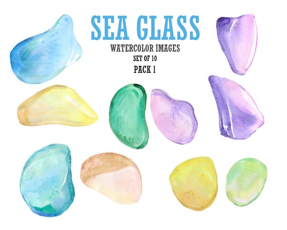 Seaglass clip art Watercolor clipart Sea glass clipart Digital