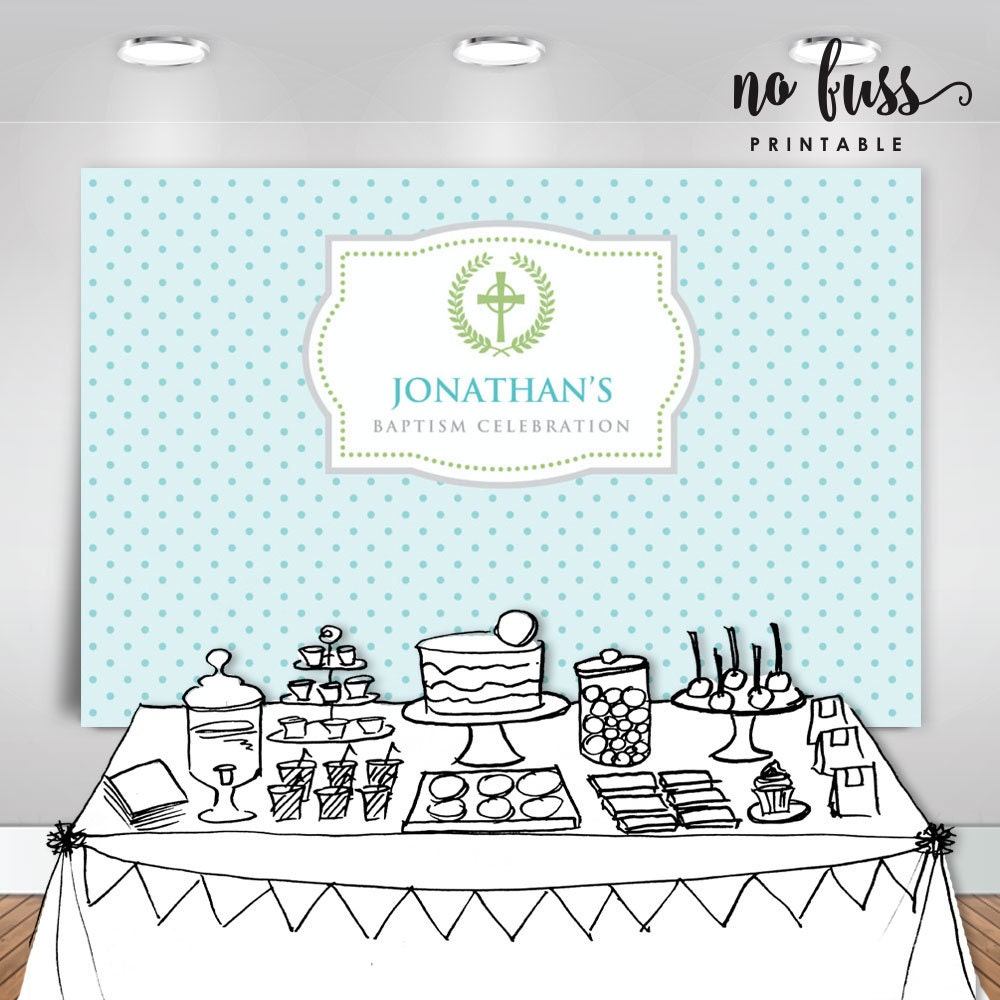 Baby Boy Christening Backdrop Baptism Celebration Banner