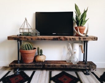 Reclaimed Barn Wood Industrial Pipe Console Table - Shoe Rack - Shelf-TV Stand