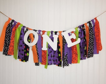 Halloween, Fabric Banner, Birthday, Party Decor, Highchair, Cake Smash, Photo Shoot, Mantle, Back Drop, Rag Tie