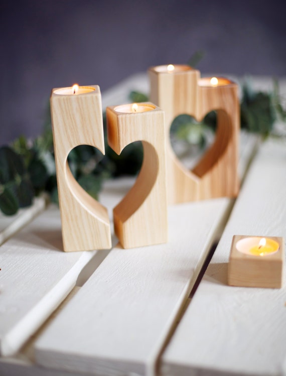 Heart Candle holders Wooden Candle Holder Rustic Candle Holder